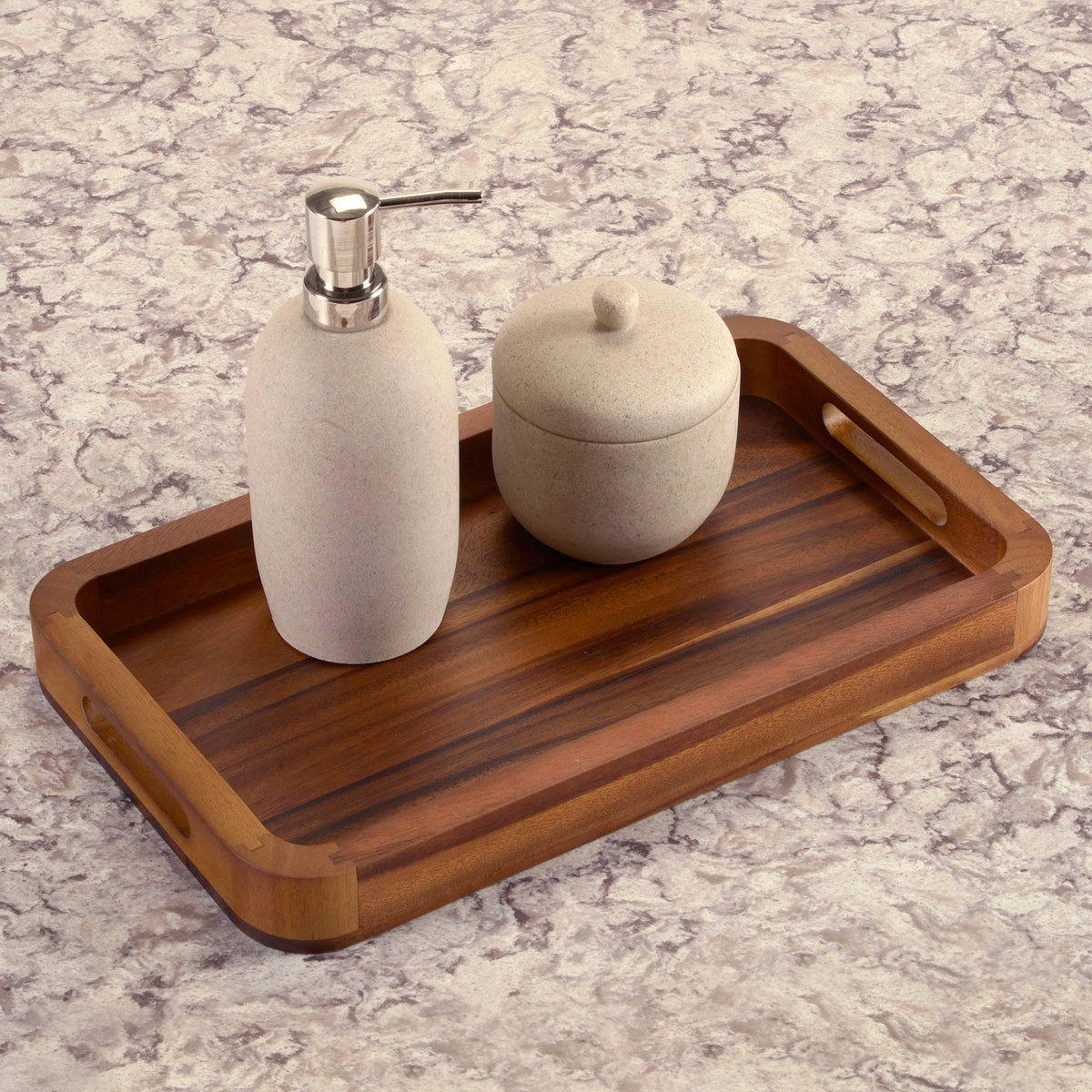 Acacia Wood Serving Tray 15x9 Medium Rectangular Solid Bottom Serving Platter