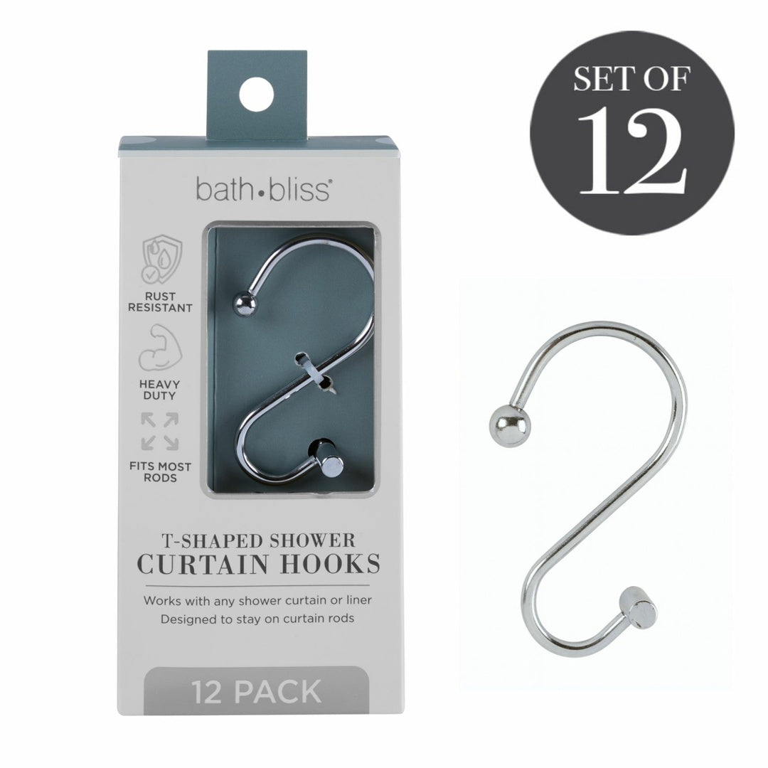 12Pc Chrome Metal Shower Curtain Hooks T Shaped Design