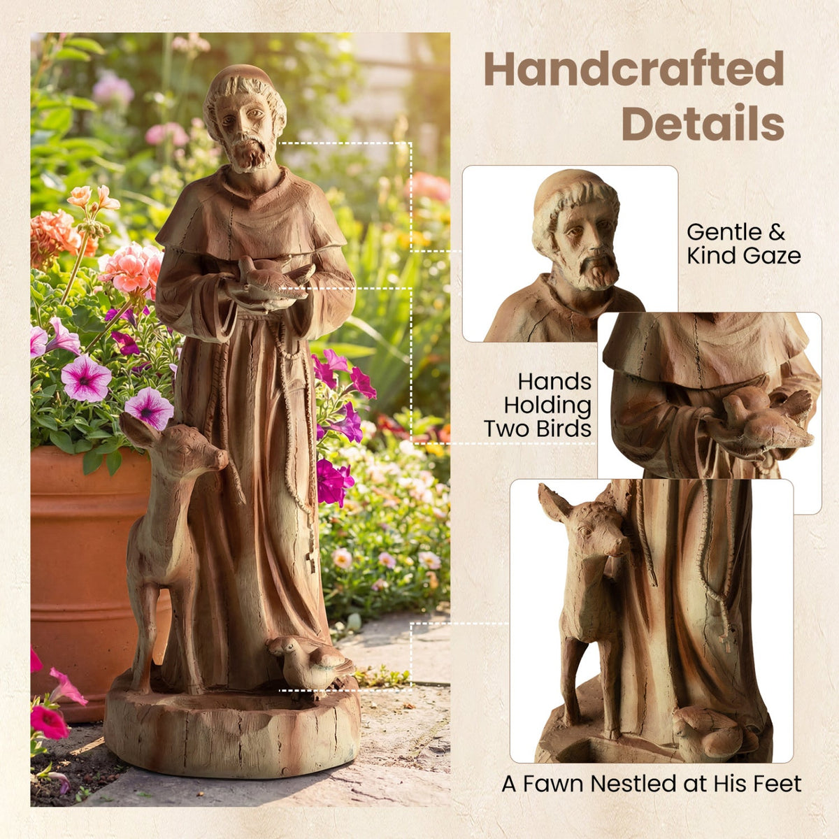 24.5 inch St. Francis Statue with Bird Feeder Saint Francis of Assisi with Animals Sculpture