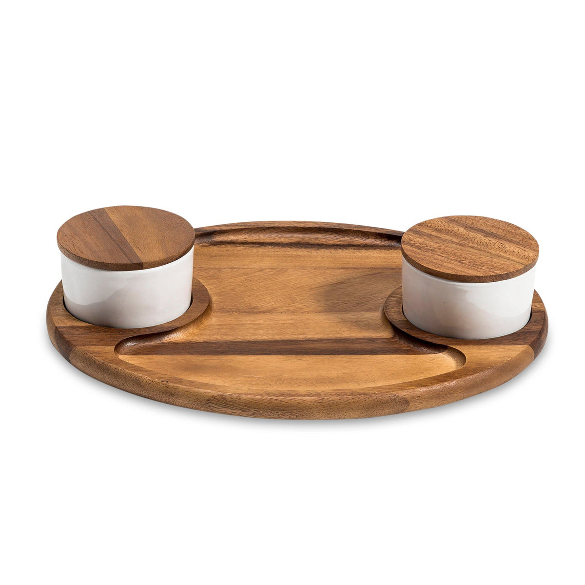 Charcuterie/ Serving Tray w/ 2 ceramic bowls w/ lids