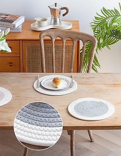 Fennco Styles Hand Braided Reversible Two-Tone Cotton Blend Placemats 12" Round, Set of 4 - Pink Woven Texture Heat Resistant Insulation Table Mats for Home, Kitchen Décor, Dining Table and Holidays