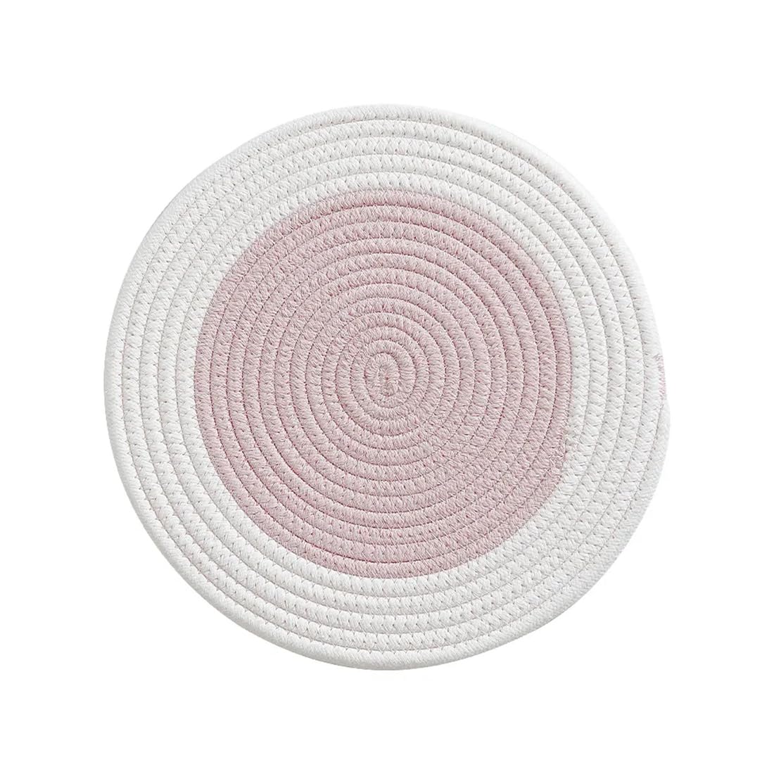 Fennco Styles Hand Braided Reversible Two-Tone Cotton Blend Placemats 12" Round, Set of 4 - Pink Woven Texture Heat Resistant Insulation Table Mats for Home, Kitchen Décor, Dining Table and Holidays