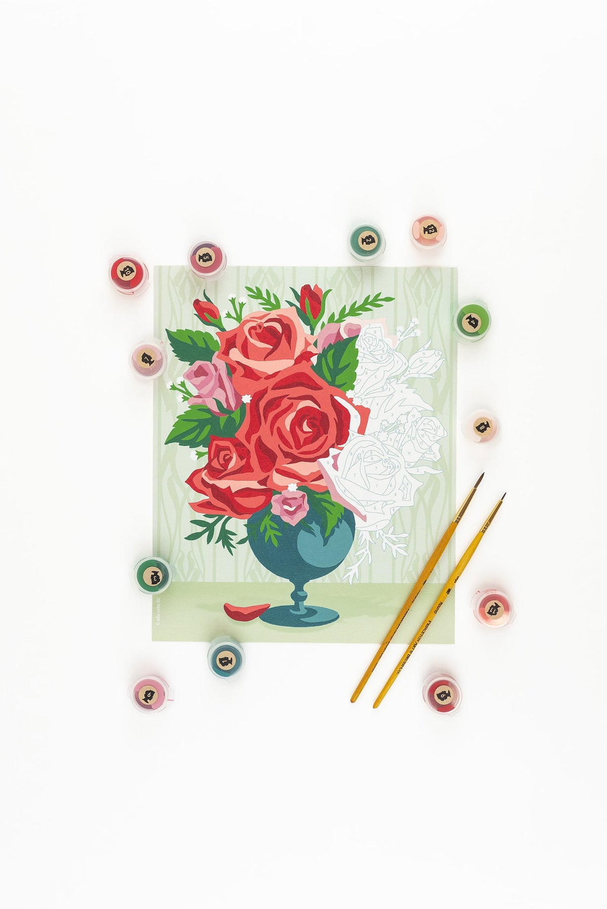 Roses in Vase (wallpaper background) | 8x10 paint-by-number kit