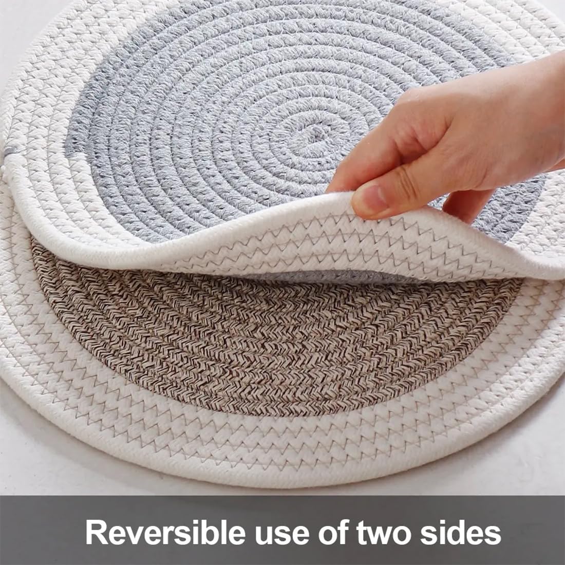 Fennco Styles Hand Braided Reversible Two-Tone Cotton Blend Placemats 12" Round, Set of 4 - Pink Woven Texture Heat Resistant Insulation Table Mats for Home, Kitchen Décor, Dining Table and Holidays