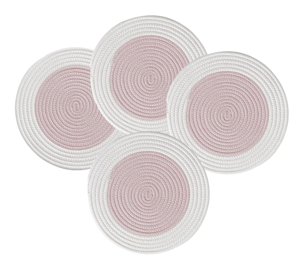 Fennco Styles Hand Braided Reversible Two-Tone Cotton Blend Placemats 12" Round, Set of 4 - Pink Woven Texture Heat Resistant Insulation Table Mats for Home, Kitchen Décor, Dining Table and Holidays