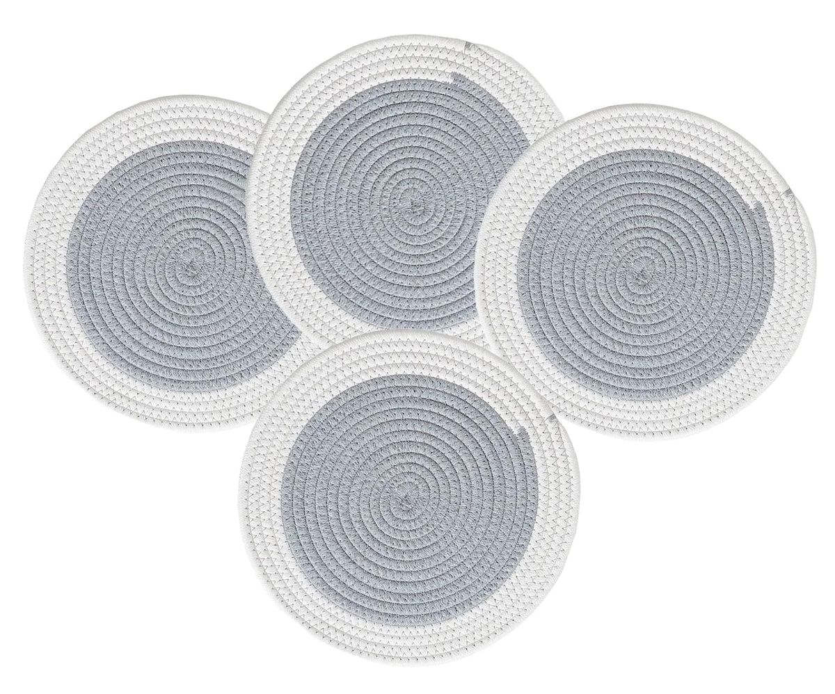Fennco Styles Hand Braided Reversible Two-Tone Cotton Blend Placemats 12" Round, Set of 4 - Pink Woven Texture Heat Resistant Insulation Table Mats for Home, Kitchen Décor, Dining Table and Holidays