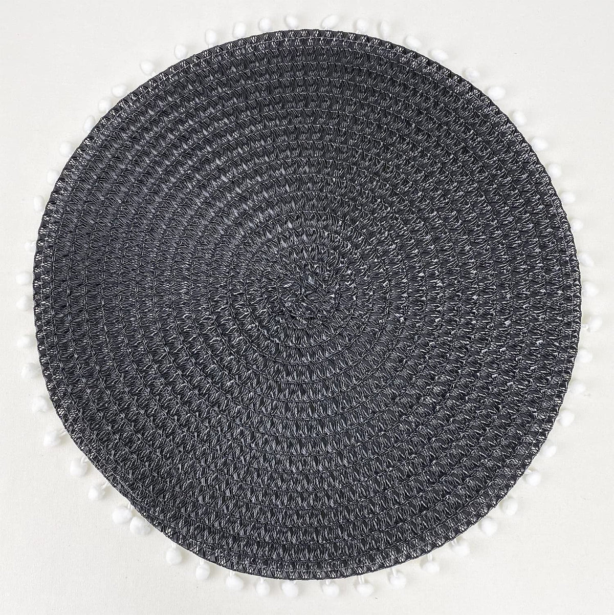Fennco Styles Pom Pom Textured Placemats 15 Inches Round, Set of 4 – Modern Traycloth Table Mats for Home, Dining Room Décor, Banquets, Indoor & Outdoor and Special Events