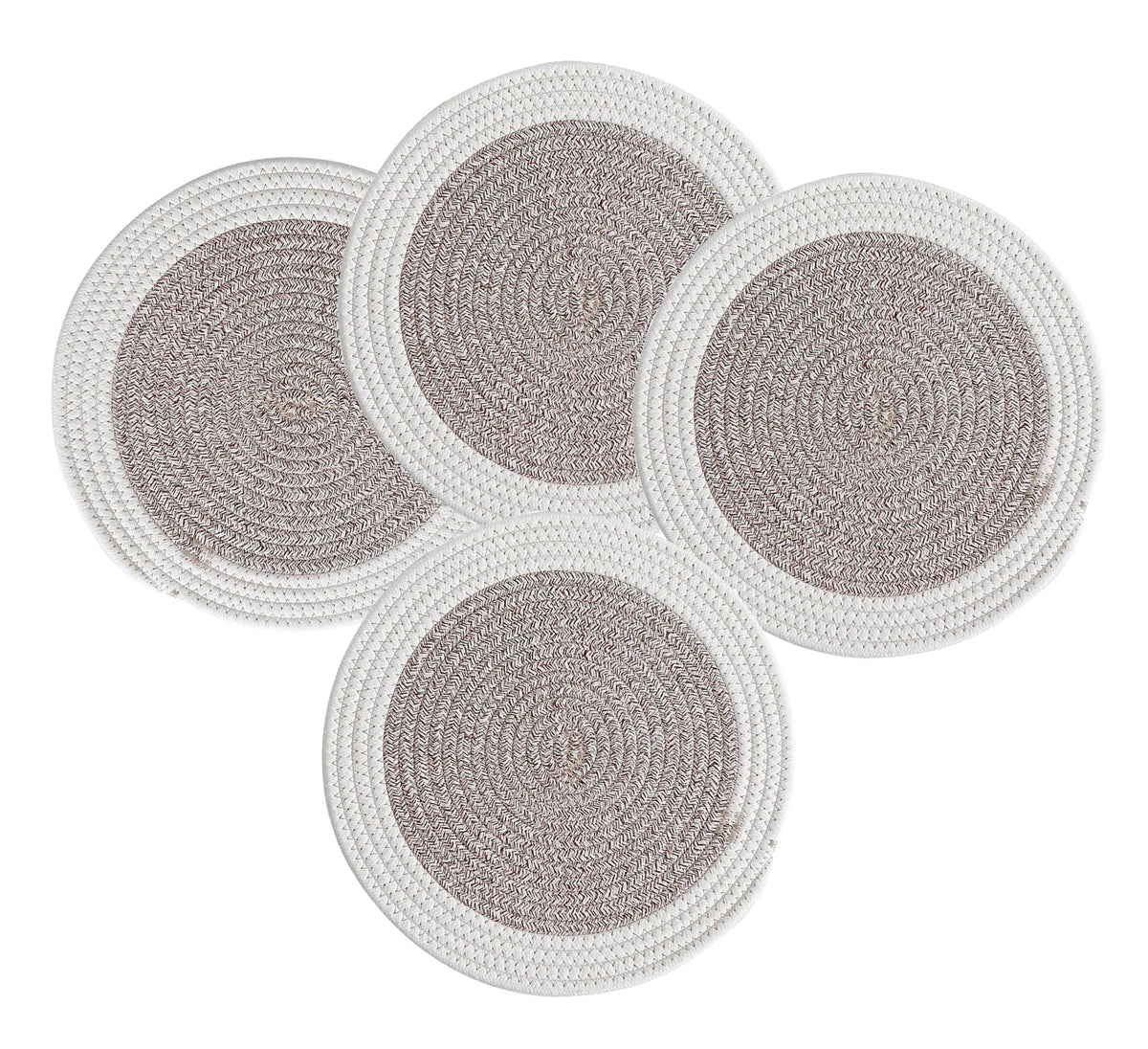 Fennco Styles Hand Braided Reversible Two-Tone Cotton Blend Placemats 12" Round, Set of 4 - Pink Woven Texture Heat Resistant Insulation Table Mats for Home, Kitchen Décor, Dining Table and Holidays