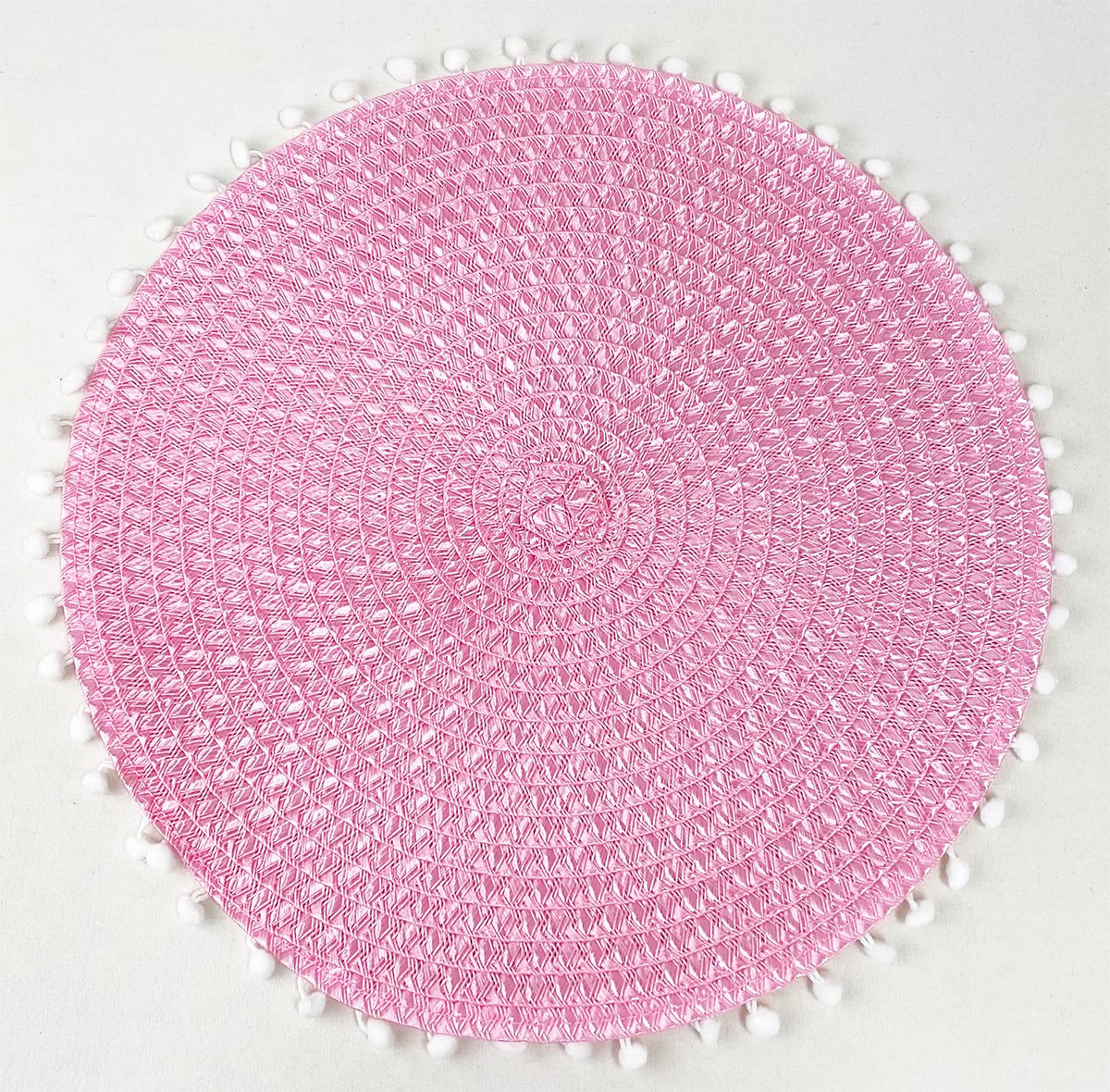 Fennco Styles Pom Pom Textured Placemats 15 Inches Round, Set of 4 – Modern Traycloth Table Mats for Home, Dining Room Décor, Banquets, Indoor & Outdoor and Special Events