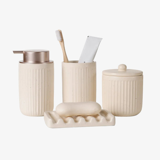 BosilunLife Striped Apricot 4-Piece Bathroom Set Recycled Ceramic Eco-Clay