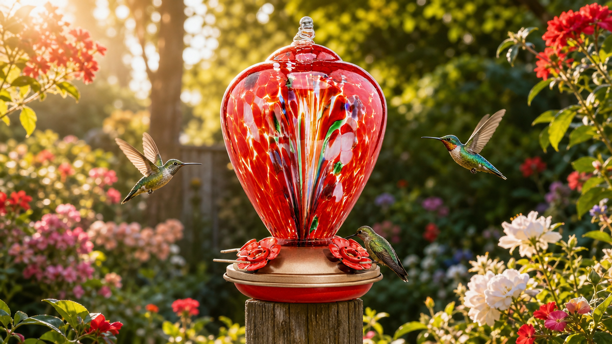 Crimson Calla Hand Blown Glass Hummingbird Feeder LGCl16R