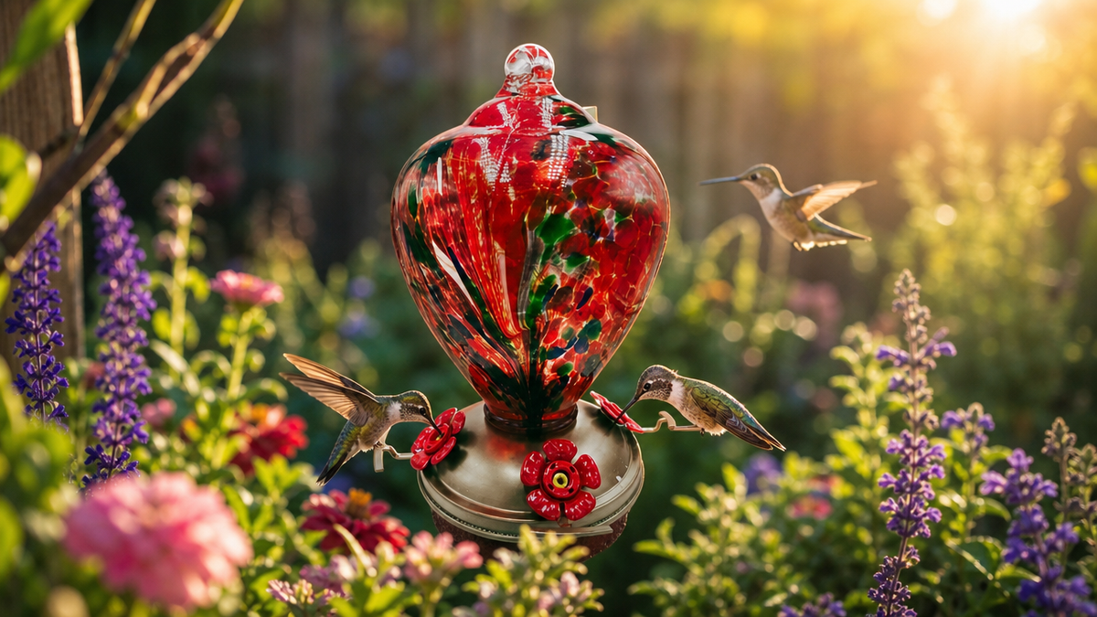 Crimson Calla Hand Blown Glass Hummingbird Feeder LGCl16R