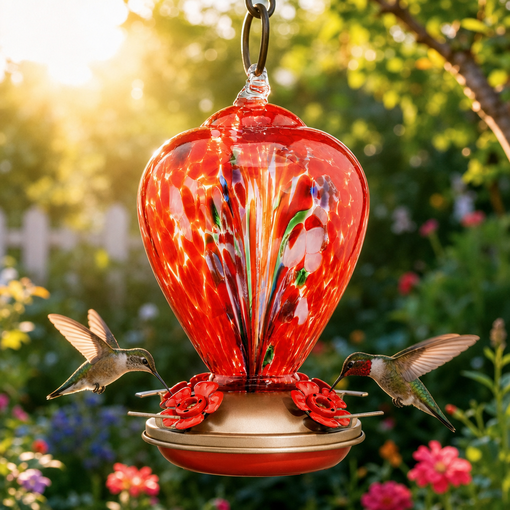 Crimson Calla Hand Blown Glass Hummingbird Feeder LGCl16R