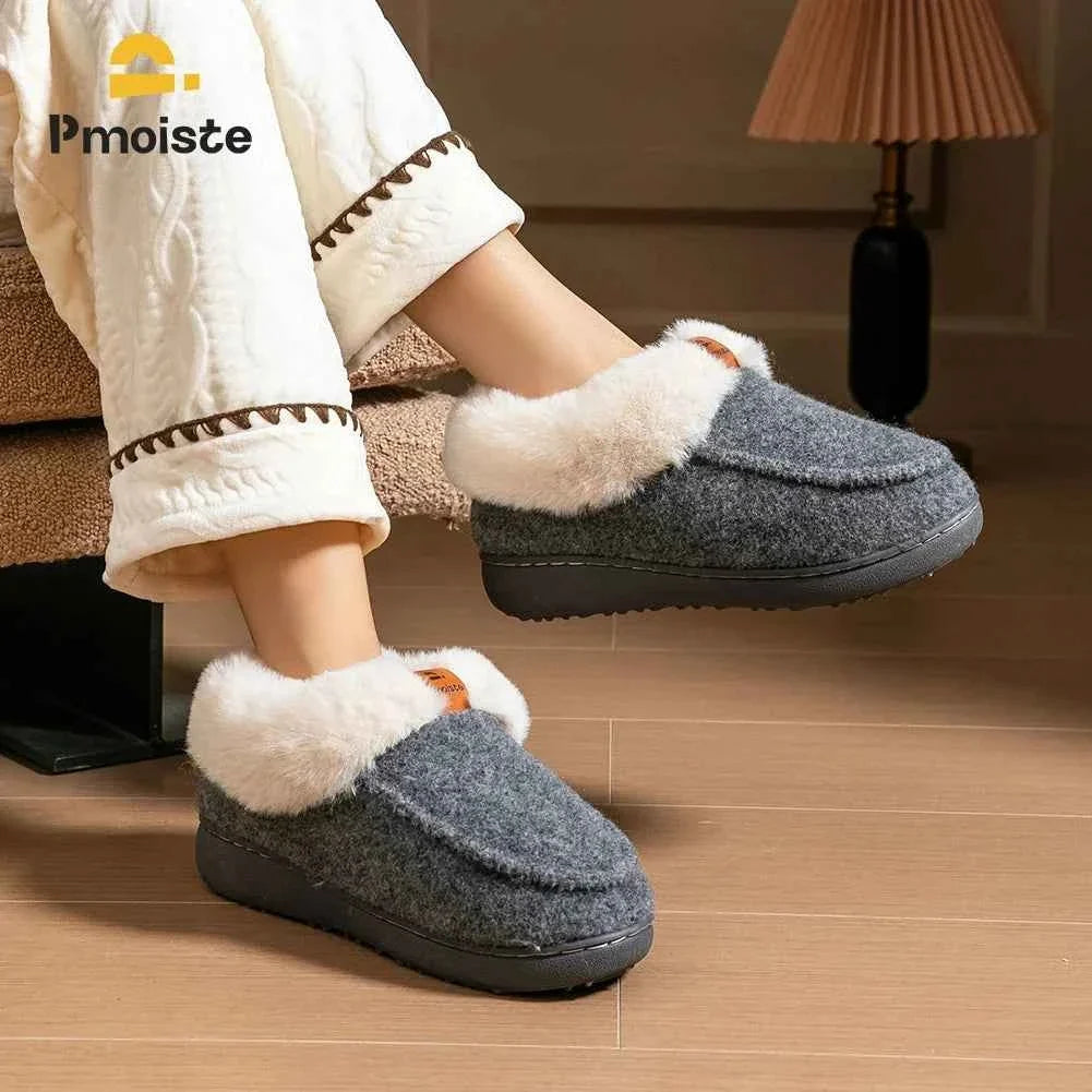 Platform Slippers Women Wedge Memory Foam Non Slip Sole Warm Fuzzy Winter Durable Bedroom Cozy Comfort