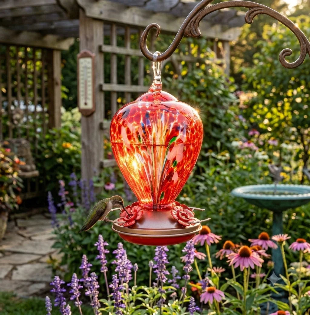 Crimson Calla Hand Blown Glass Hummingbird Feeder LGCl16R