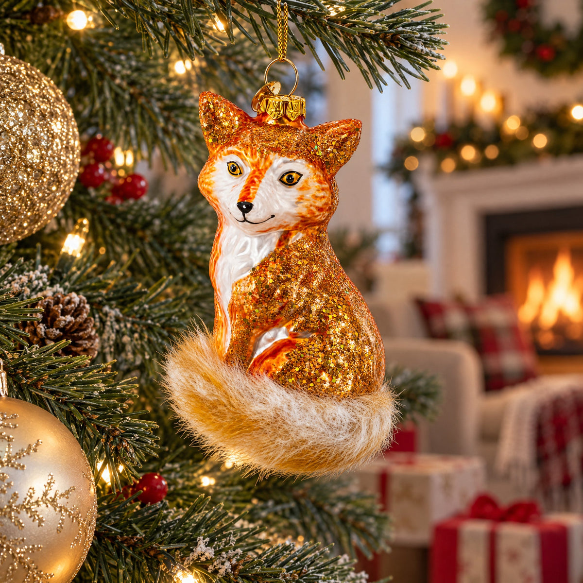 Wild Fox Glass Christmas Ornament