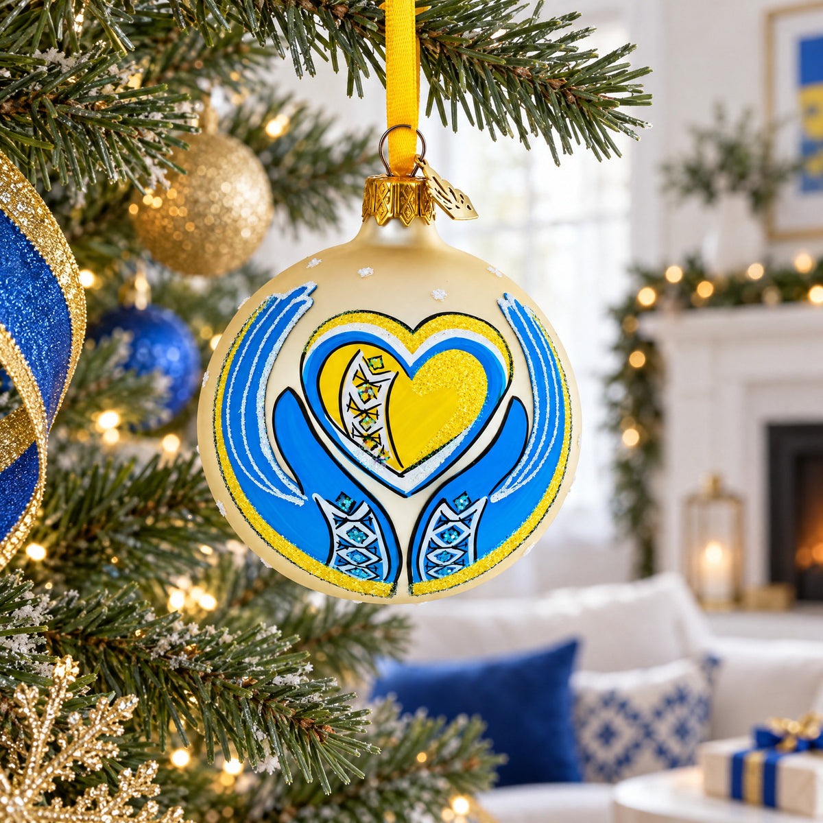 Ukraine in my Heart Glass Ball Christmas Ornament 3.25 Inches