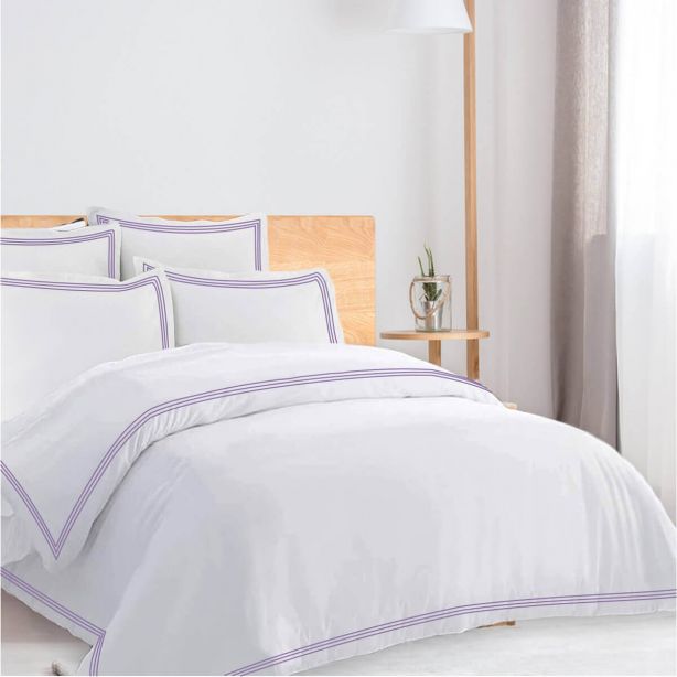 400TC Cotton Triple Edge Embroidery Sateen Solid Duvet Cover Set