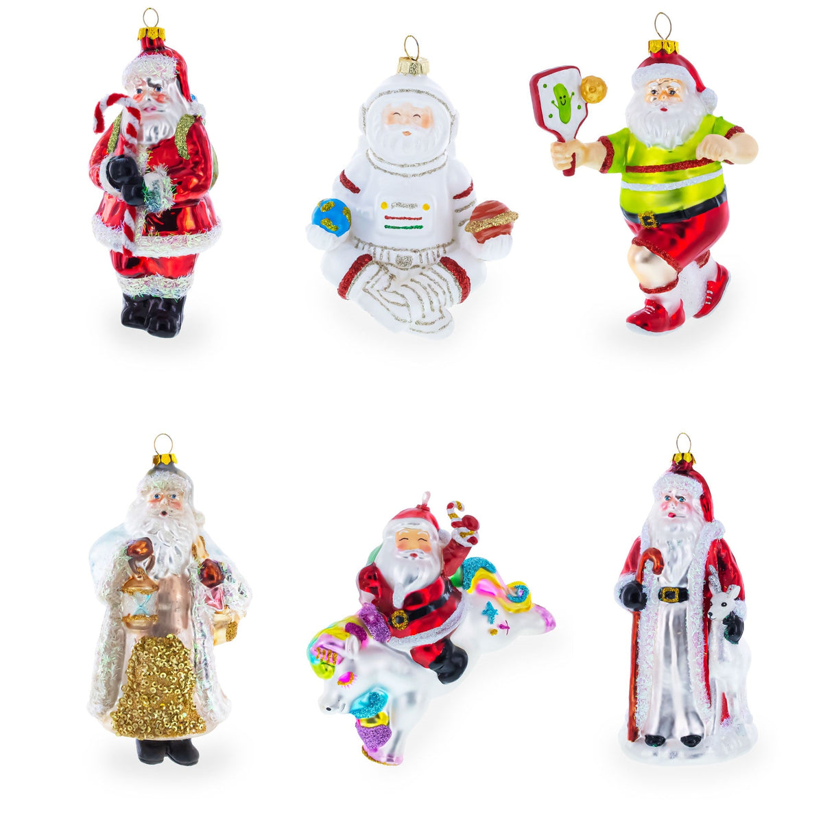 Santa Claus in Blue Robe Father Frost Glass Christmas Ornament