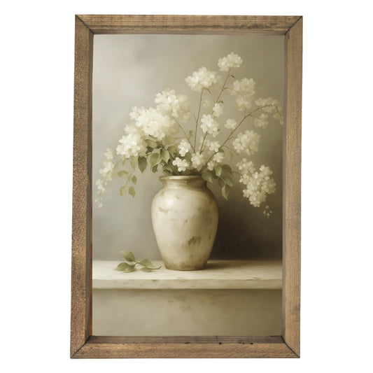 White Flowers in Vase Framed Art